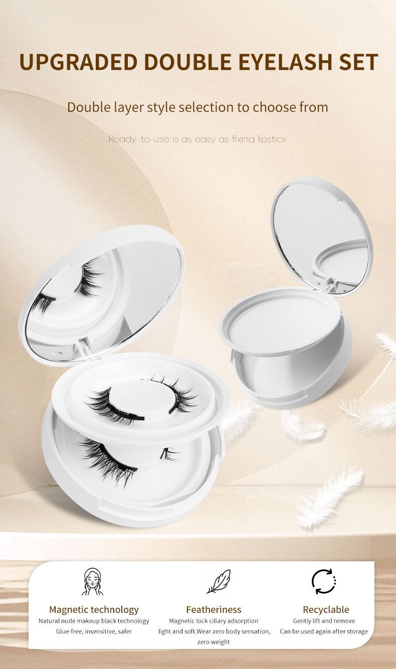 Conjunto de 2 pares de cílios postiços magnéticos - sem cola, aparência nude natural com pelo de vison (estilo celebridade da internet, reutilizável)_voghion.com