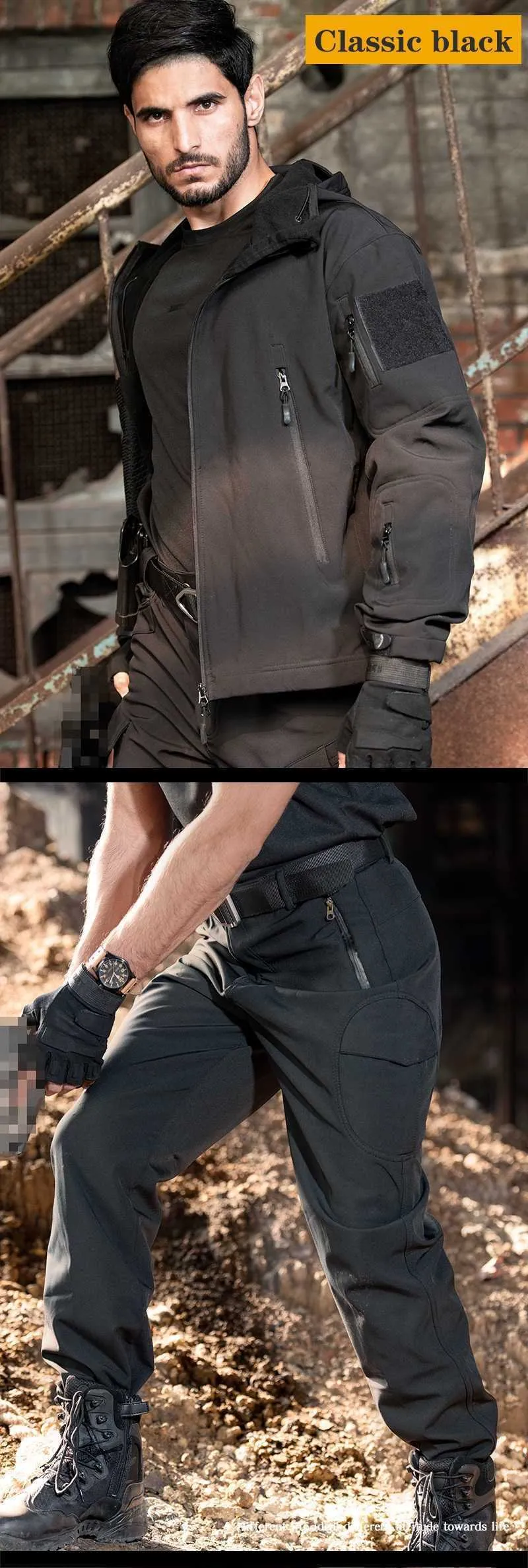 Heren Wandelen Leger Mannen Militaire jassen Airsoft Camping Tactische jas Broek Soft Shell Waterdicht jachtpak_voghion.com