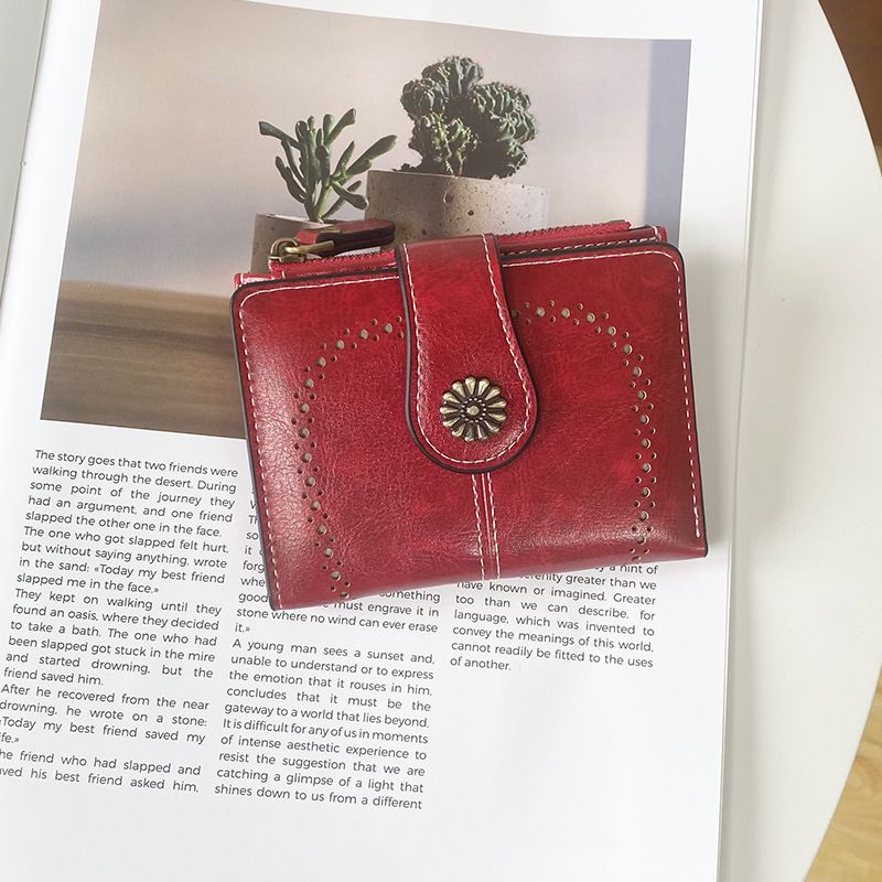 Pochette en cuir huilé pour femme, style rétro, court, fermeture éclair, porte-monnaie, porte-cartes, multifonction_voghion.com