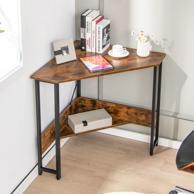 Triangle Computer Corner Desk With Charging Station_voghion.com