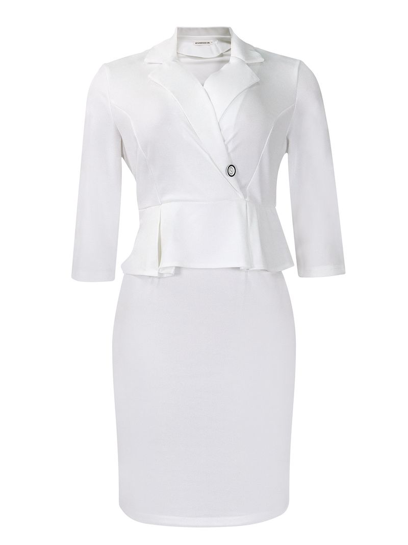 Women's New Suit Collar Solid Color Ruffle Edge Hip Wrap OL Tongle Thin Large Size Dress_voghion.com