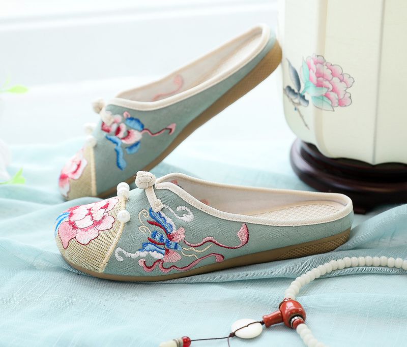 Hausschuhe, flache Hausschuhe, bestickte Stoffschuhe und Stoff_voghion.com
