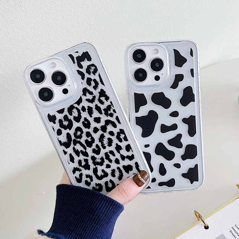 Luipaardprint hoesje doorzichtig siliconen hoesje voor iPhone 12 13 11 Pro Max 14 15 Plus Airbag schokbestendig Funda_voghion.com