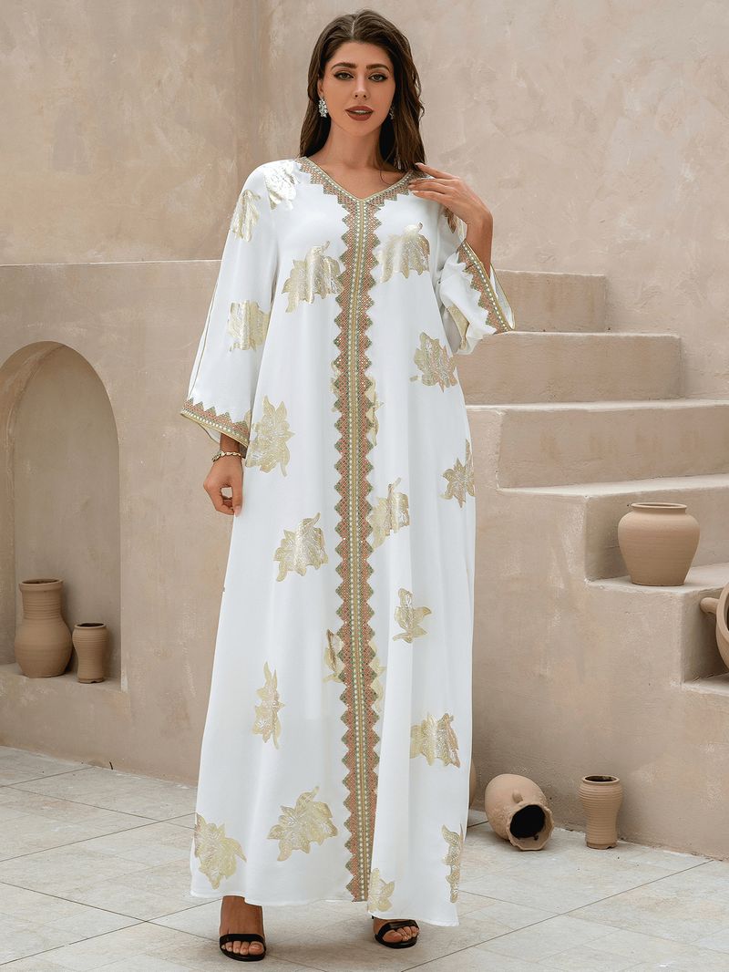 Dameskleding Midden-Oosten Nieuwe Hot Moslim Dames Avondjurk Bloem Hot Stamping Dubai Robe_voghion.com