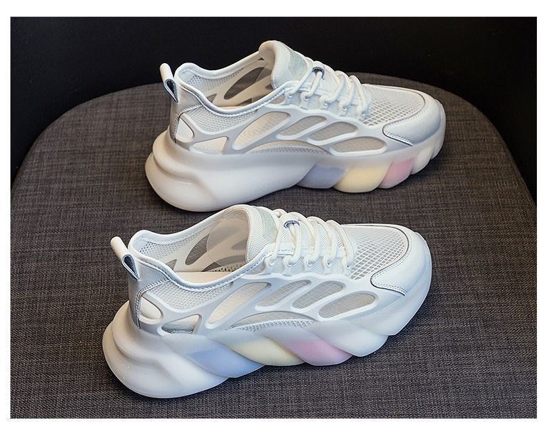 Scarpe da ginnastica casual con fondo spesso e rete arcobaleno estive da donna 2024, scarpe bianche versatili_voghion.com