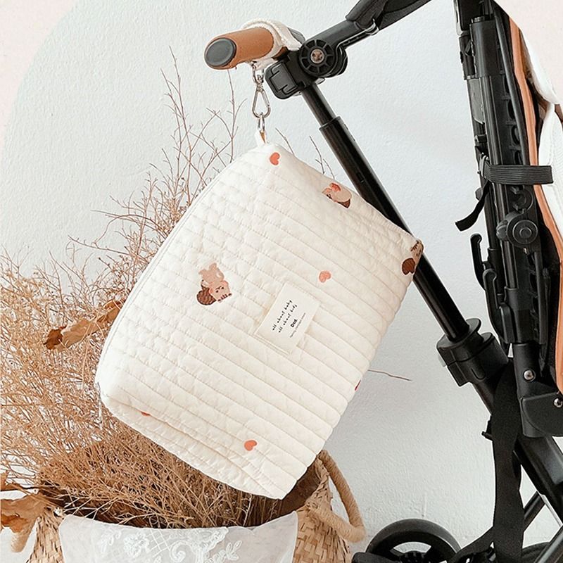 Borsa per pannolini in cotone Ins per passeggino Borsa appesa Articoli per bambini Pannolino Caddy Organizer Borsa per mamma Cerniera Carino Donne Borse per il trucco Bambini_voghion.com