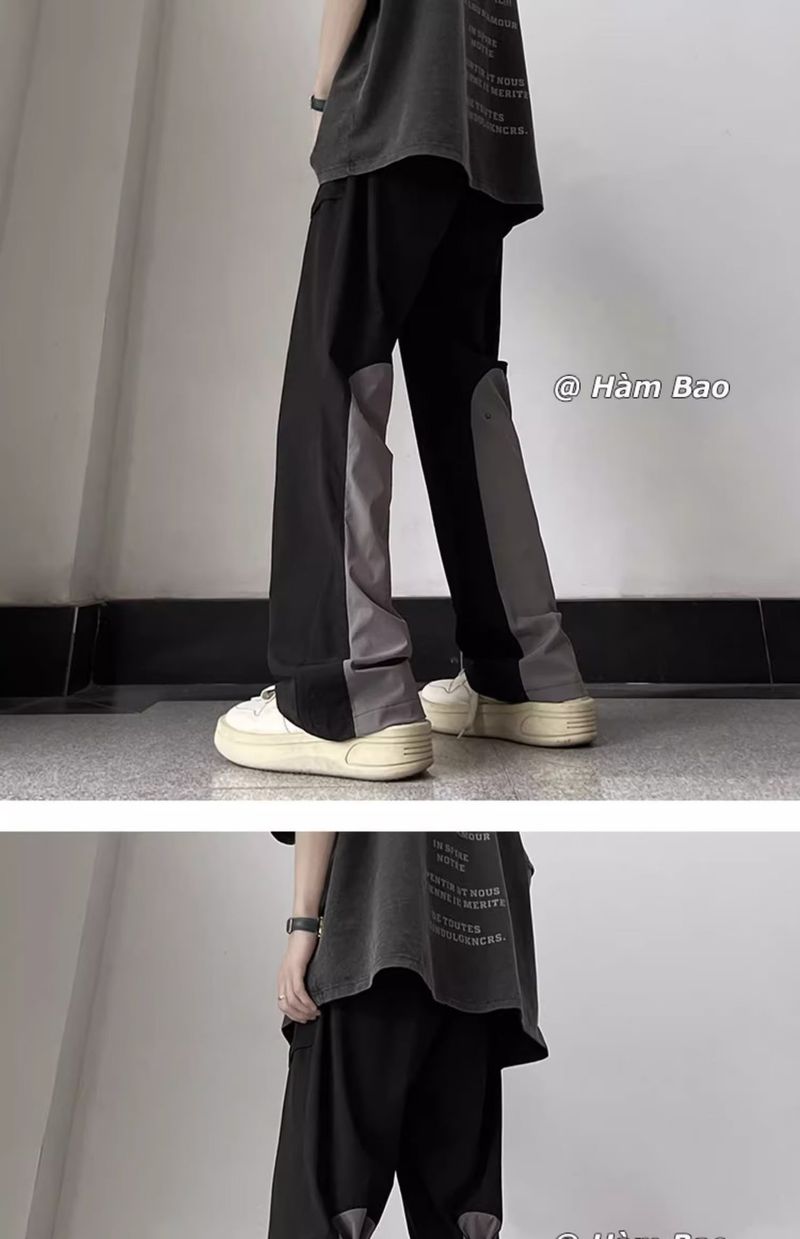 2023 Letnie Cienkie Czarne Szerokie Nogawki Luźne Uniwersalne Sportowe Męskie Proste Spodnie Casualowe_voghion.com
