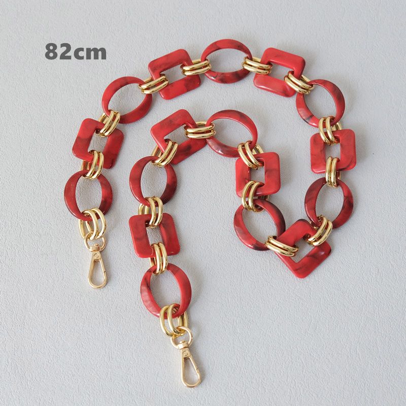 Mode Damen dicken Schultergurt Tasche Zubehör rot gemischt Gold Harz Acryl Handykette_voghion.com