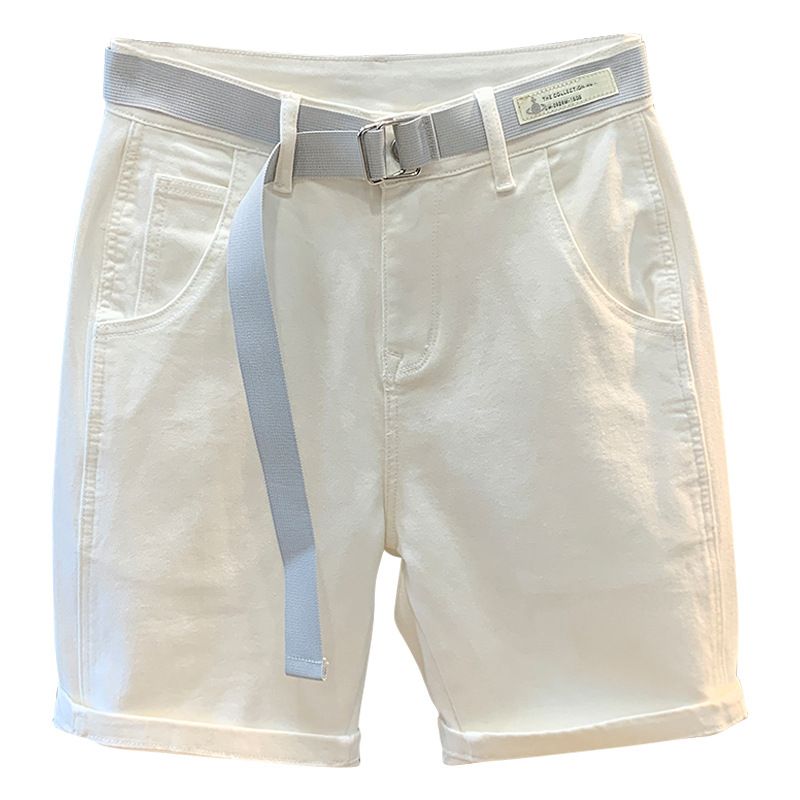 Zomer Nieuwe Amerikaanse Casual Witte Denim Shorts voor Heren Losse Capri's Trendy Veelzijdige Rechte Middellange Broek_voghion.com