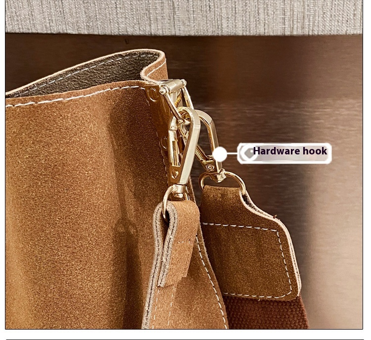 Borsa da donna a forma di secchio minimalista europea e americana Borsa a tracolla portatile Borsa grande retrò in tessuto smerigliato_voghion.com