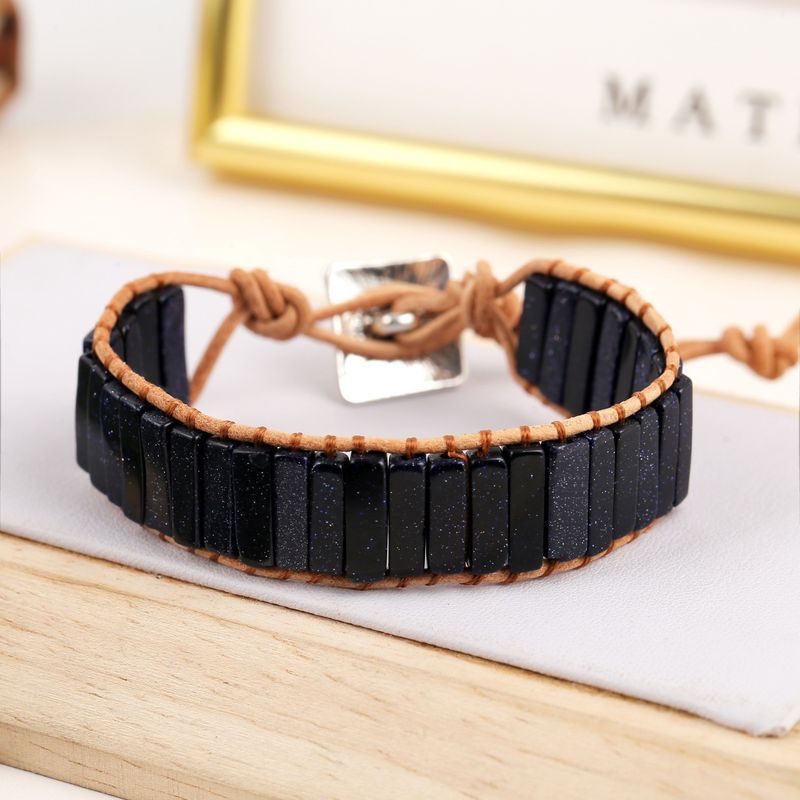 Bohemian Beaded Bracelet For Men And Women, Handmade Leather Wrap Bracelet With Gemstone Beads, Adjustable Unisex Wristband For Everyday Wear_voghion.com