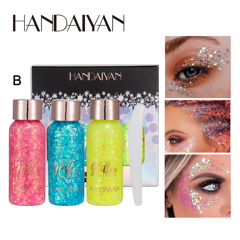 HANDAIYAN 3-teiliges Glitzer-Lidschatten-Gel-Set – Meerjungfrauen-schimmernde Körperlotion, flüssiger Lidschatten, Mehrzweck-Make-up für Gesicht und Körper_voghion.com