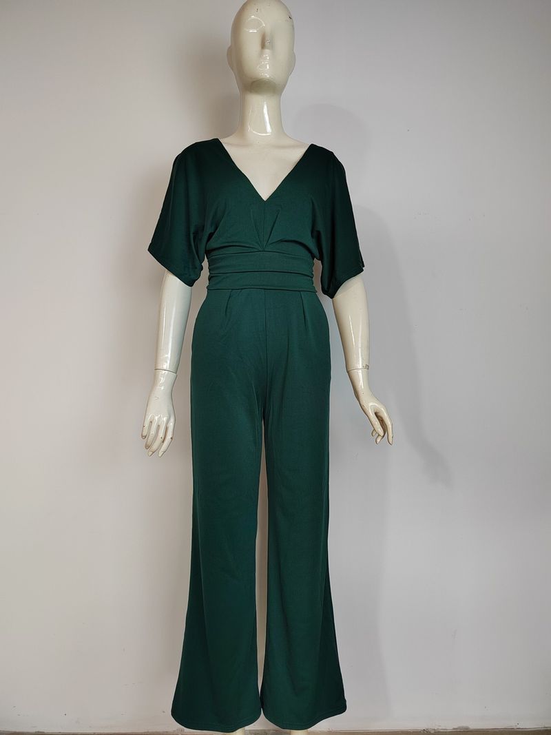 Damesjurk Jumpsuit Hot Sale Diepe V-broek met hoge taille en wijde pijpen_voghion.com