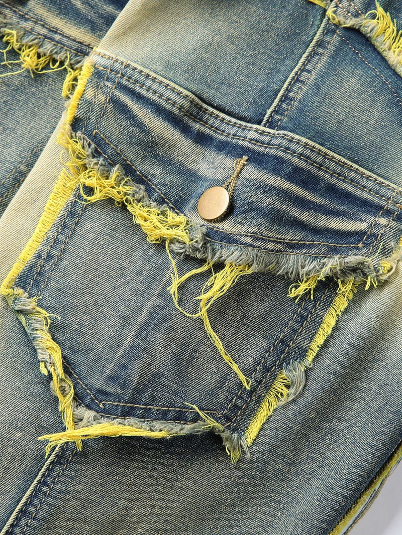Abbigliamento Uomo Jeans elasticizzati con nappe svasate strappate da uomo, nuovo stile_voghion.com