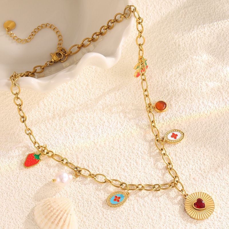 Collana da donna con ciondolo dorato, collana alla moda, collana in acciaio inossidabile a forma di cuore, dolce, per donna, con bussola a strisce dorate, gioielli resistenti allo sbiadimento_voghion.com