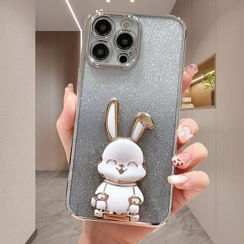 Custodia Kunjiuyou con staffa Gradient Glitter Cartoon Rabbit Cover per cellulare Pro/14 Max-Sier per iPhone 14 Pro_voghion.com