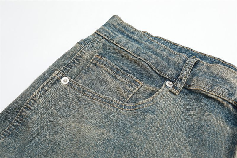 Pantaloni da uomo in denim effetto used con fondo a zampa d'elefante e motivo patchwork - Jeans da lavoro in stile hippie vintage per abbigliamento casual (nero, blu)_voghion.com