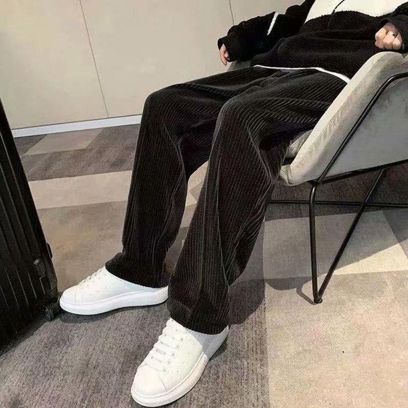Trendy Relaxed Fit Waschbare Hose Mid Waist Drapierte Cord-Jogginghose für Party_voghion.com