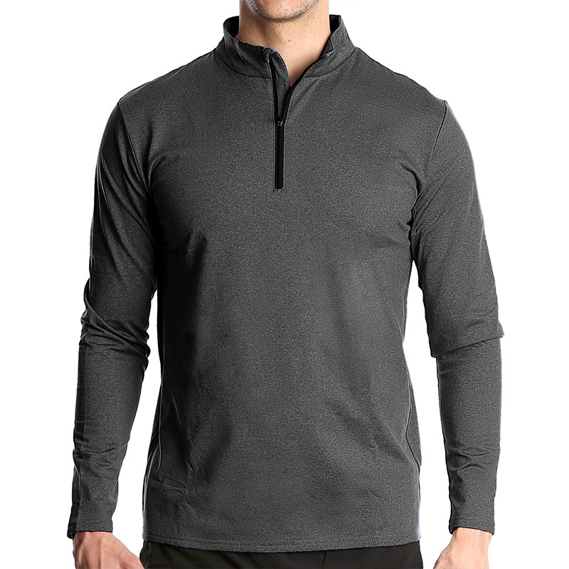 Hue Hue Hue Hue 2024 Autumn European And American Men's Long Sleeve Quick-Dry Sports Running Pullover Half-Zip Solid Color_voghion.com