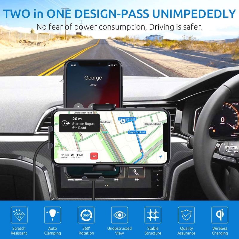 Car mobile phone holder 15W car wireless charger three axis linkage automatic induction clamping metal  clamp_voghion.com