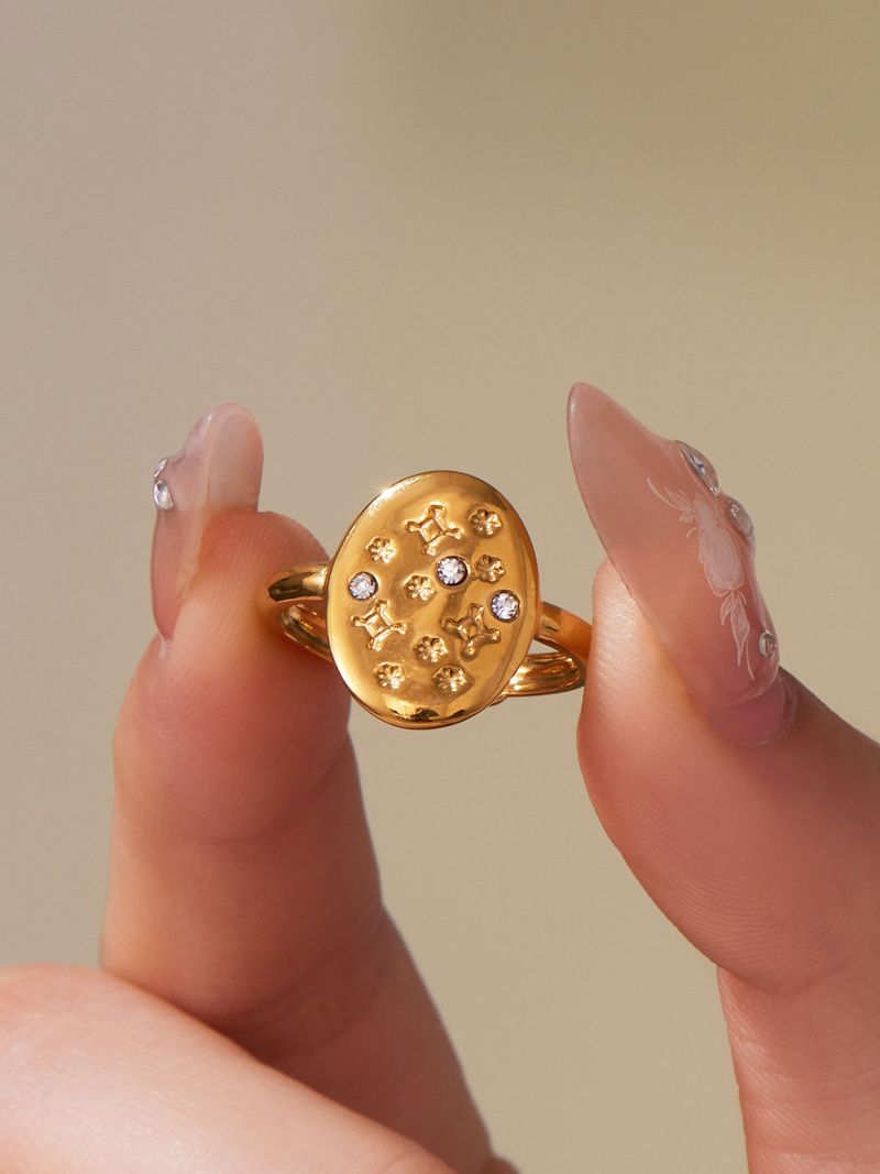 Square Sugar Stainless Steel Circular Hollow Geometric Design Ring Set, Niche Ring Accessories_voghion.com