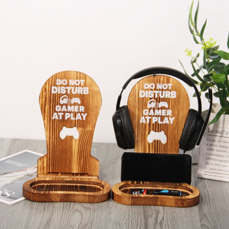 Bureaublad houten standaard, eenvoudig spel multifunctionele draadloze headset display, hoofdtelefoonstandaard_voghion.com