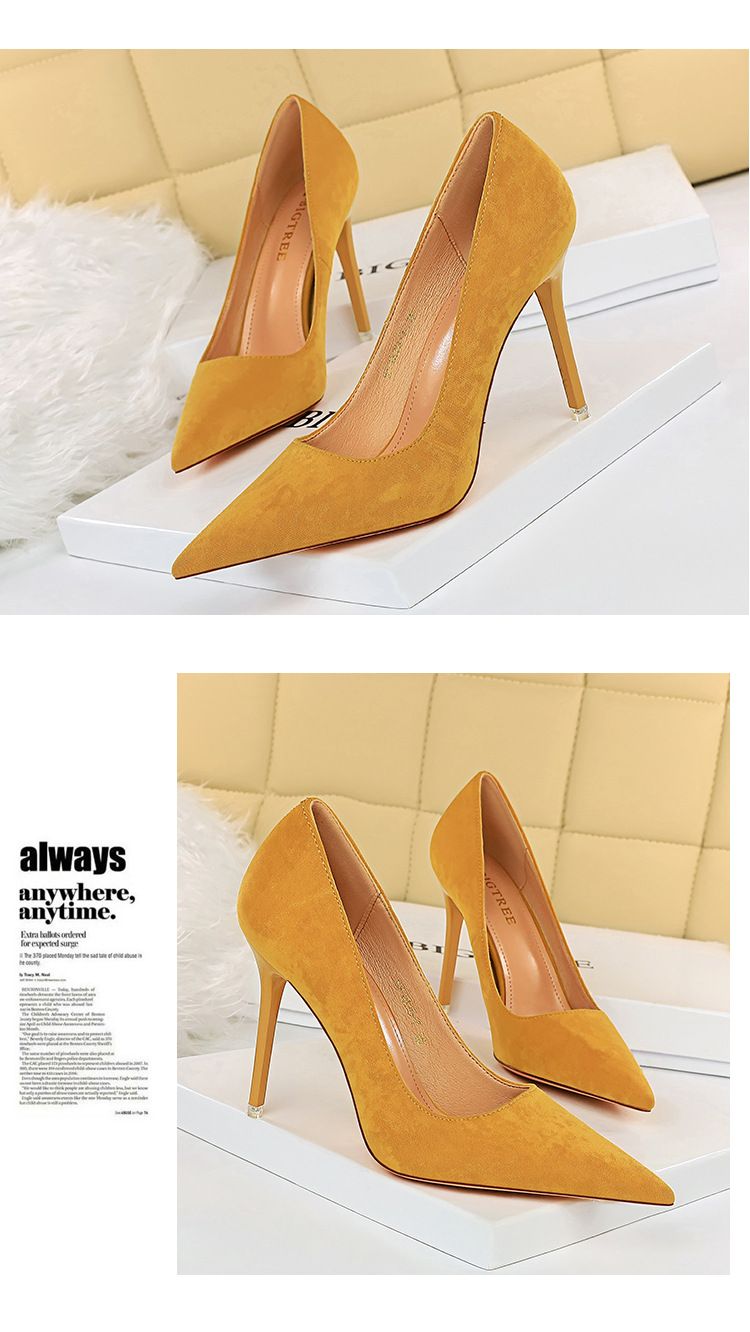 1829-7 Moda semplice super tacco alto in pelle scamosciata bocca poco profonda testa a punta discoteca sexy sottile donna single_voghion.com