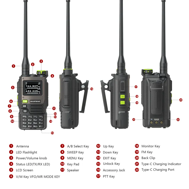 Baofeng UV-K61 Walkie Talkie Type-C Charging BF-K61 Pro NOAA AM FM Wireless Copy Frequency 640 CH 2Tone 5Tone Two Way_voghion.com