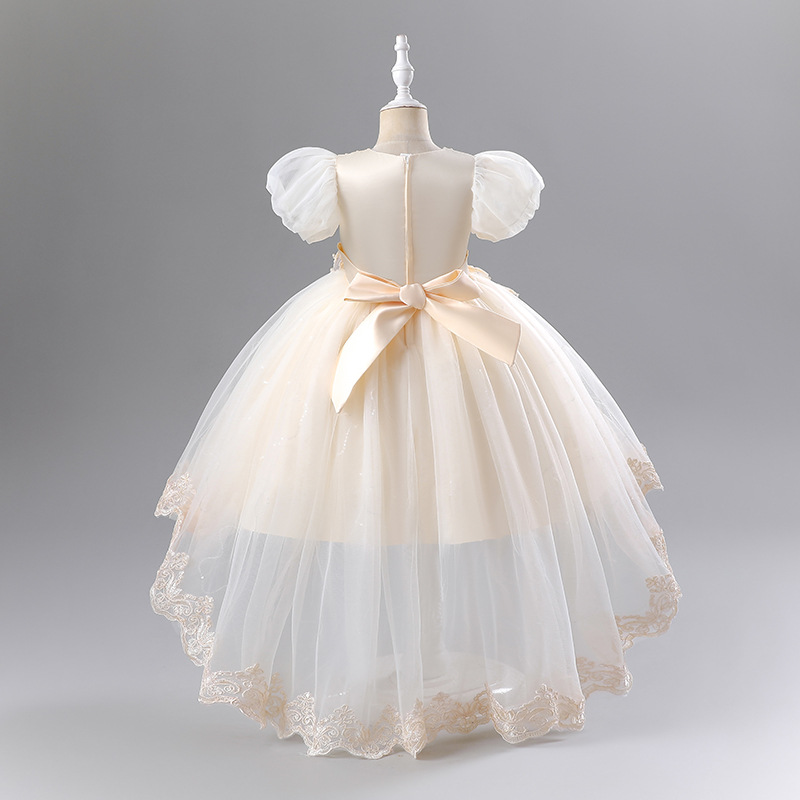 Girl's formal princess trailing dress, mesh screen, children's performance_voghion.com