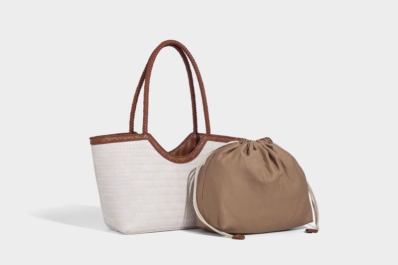 Borsa tote in pelle intrecciata con tasca interna, borsa a tracolla di grande capacità per uso quotidiano, shopping, viaggi - Design marrone chic_voghion.com