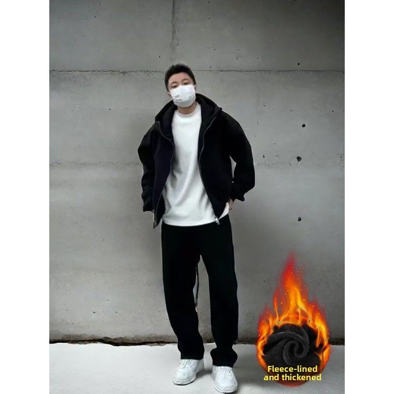 Verdickter Freizeitsportanzug für Frühling und Herbst, lockere Kapuzenjacke, Pullover, Jogginghose, zweiteiliges Set, ein komplettes Set mit fortschrittlichem Sinn_voghion.com