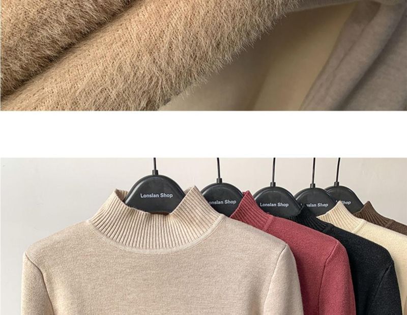 Maglione dolcevita in maglia con fodera in pile da donna - Pullover invernale morbido e caldo con strato interno in peluche, comodo design a collo alto per il freddo_voghion.com