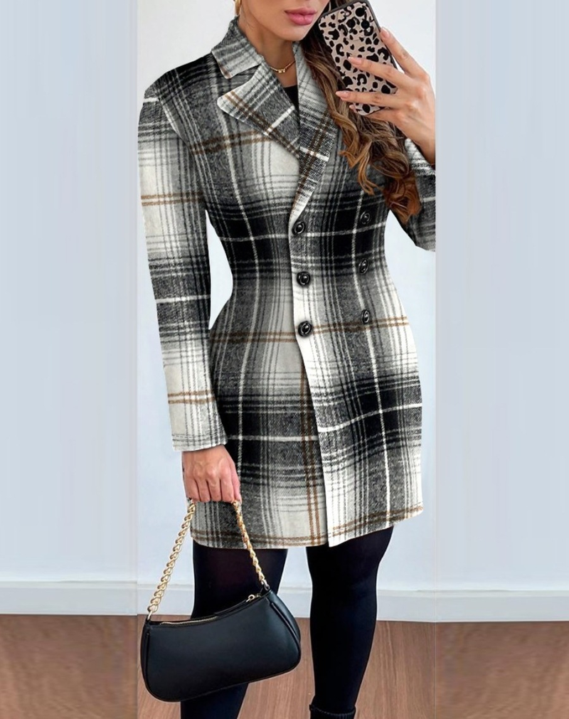 Abbigliamento da donna giacca piccola stampata con colletto doppiopetto a maniche lunghe stile caldo_voghion.com