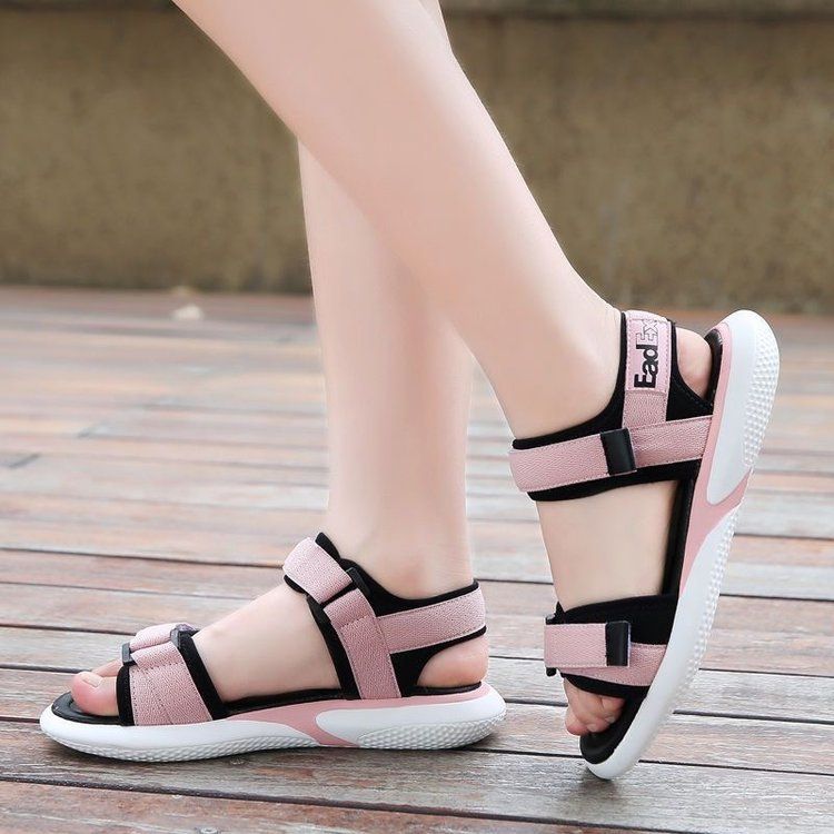 Sandali sportivi da donna Ins Tide Beach Shoes Studenti Sandali piatti versatili con velcro_voghion.com