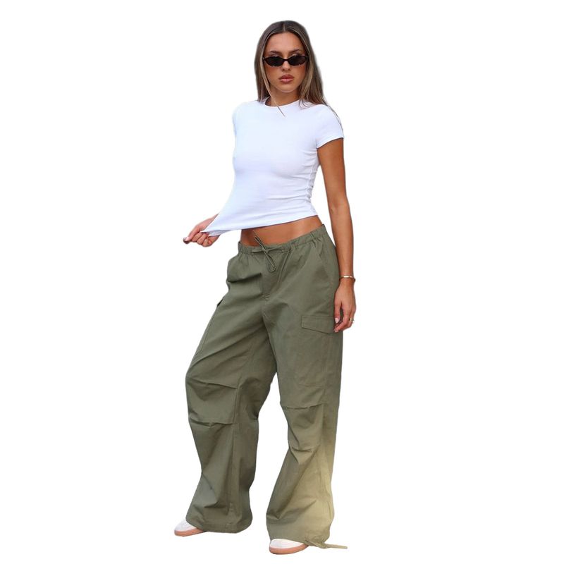 Women's Cargo Pants With Drawstring Waist & Multiple Pockets - Comfortable Loose Fit Straight Leg Workwear Pants For Casual Street Style_voghion.com