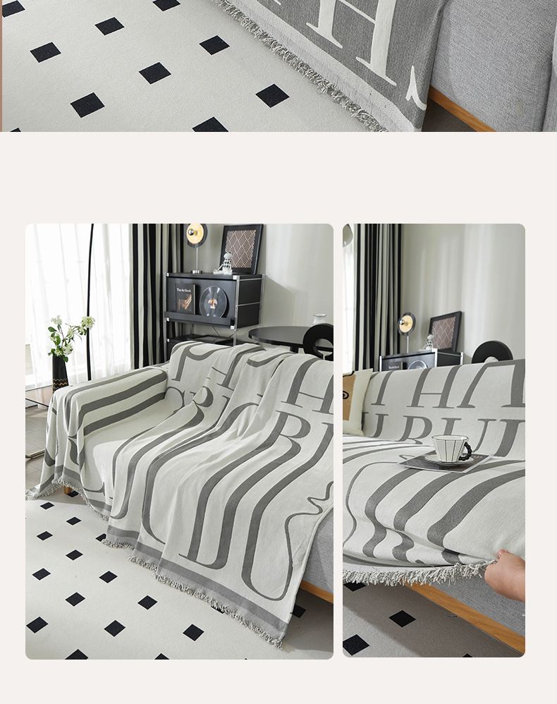 Modern Minimalist Sofa Cover With Fun Letter Print - Thick Chenille Fabric, Non-Slip Sofa Protector For Sectional, Loveseat Large Couches_voghion.com