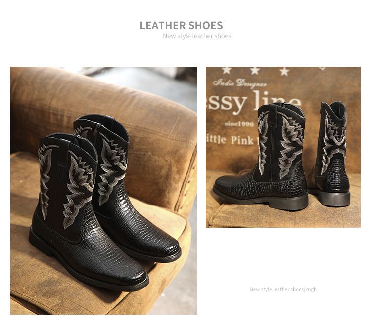 Autumn breathable pointed ankle boots British style high-top leather mid-top boots_voghion.com