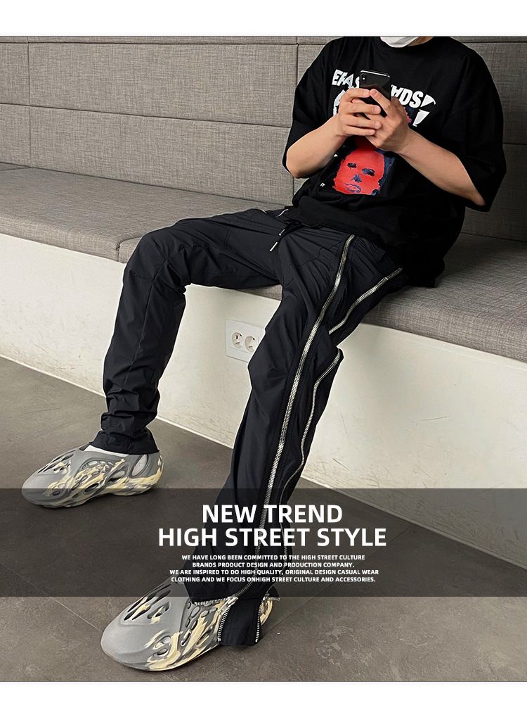 Pantalones estilo hip-hop High street UNDERMYCAR para hombres pantalones casuales de nailon con múltiples cremalleras para hombres y mujeres_voghion.com
