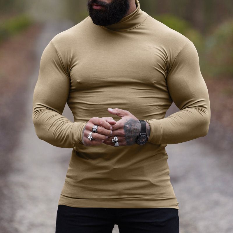 Nuovo maglione a collo alto in cashmere aderente tinta unita, strato interno caldo da uomo_voghion.com