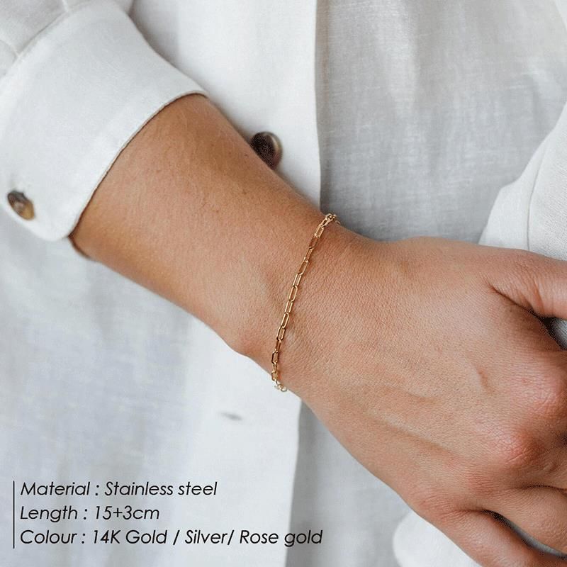 Bracciale rigido semplice da donna St.delan con catena placcata in oro e gioielli in acciaio inossidabile_voghion.com