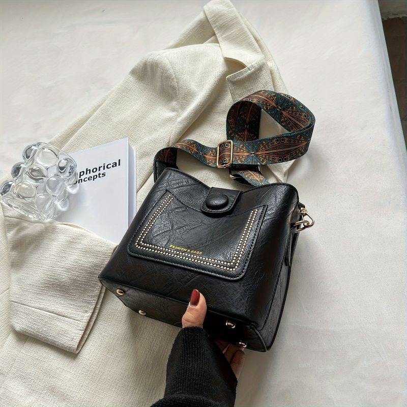 Vintage Minimalist Bucket Solid Color Shoulder Bag, Women's Mini Crossbody Bag & Purse_voghion.com