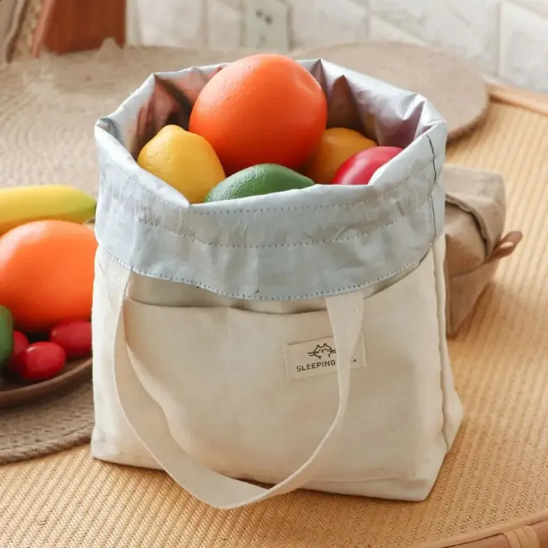 Brushed Canvas Insulated Lunch Bag Thick Aluminum Foil Box Cooler Handbag Picnic Food Dinner Container 250318l_voghion.com