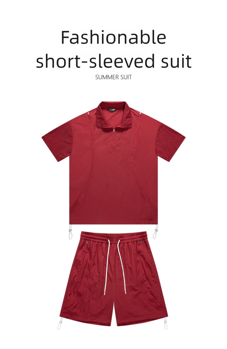 Costume de sport décontracté de style américain pour hommes, ensemble ample d'été pour couple, vêtements de travail tendance de marque, manches courtes, short deux pièces_voghion.com