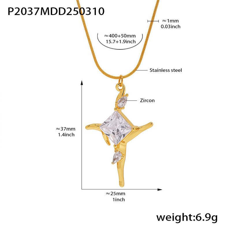 Collana con ciondolo a croce in zircone, elegante, da donna, in acciaio inossidabile placcato in oro 18 carati, catena geometrica alla moda per l'uso quotidiano._voghion.com
