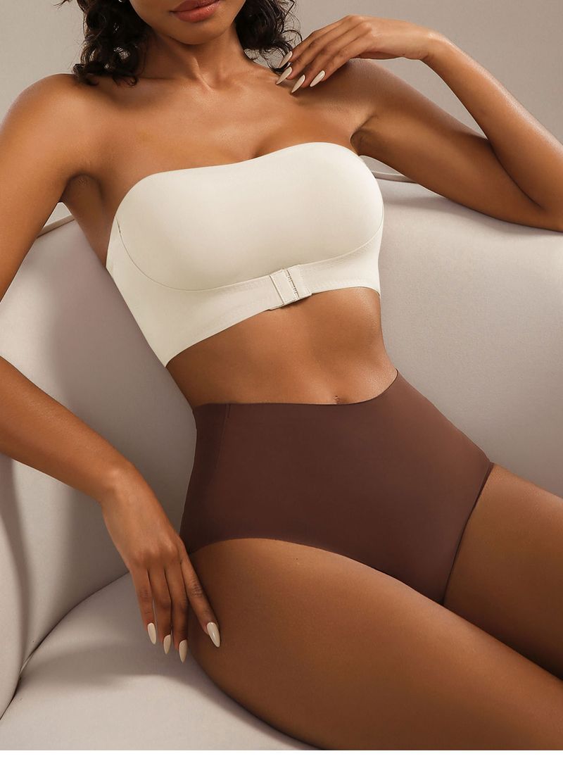 Reggiseno bustier senza spalline con chiusura frontale, push-up senza cuciture, con leggera imbottitura, senza ferretto, comfort, tessuto in nylon liscio e traspirante_voghion.com