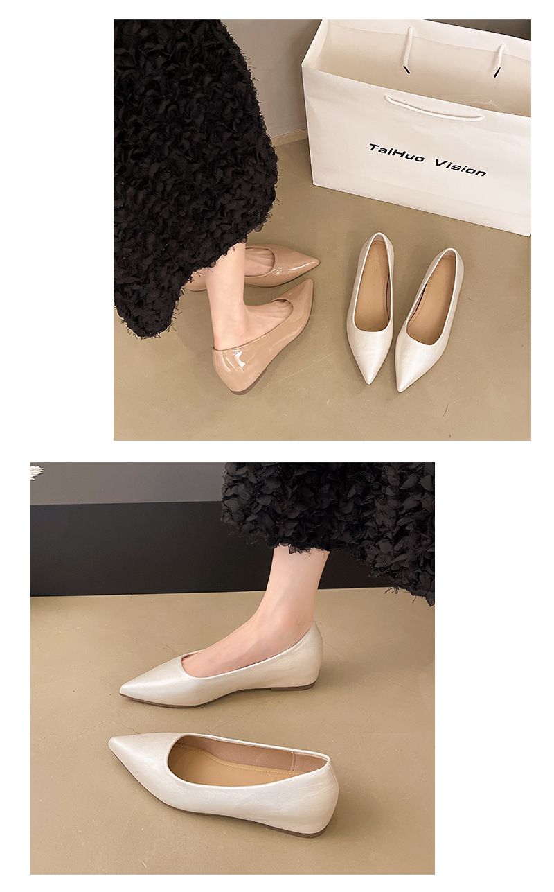 Scarpe basse a punta con aumento dell'altezza interna, scarpe da donna leggere, scarpe versatili da pendolare, primavera e autunno francesi_voghion.com