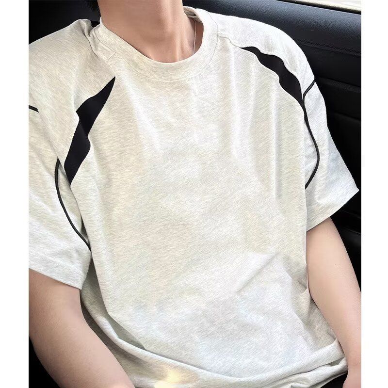 T-shirt unisex con spalle scese e colori a contrasto – T-shirt in cotone ampia e di alta qualità per uomo e donna_voghion.com