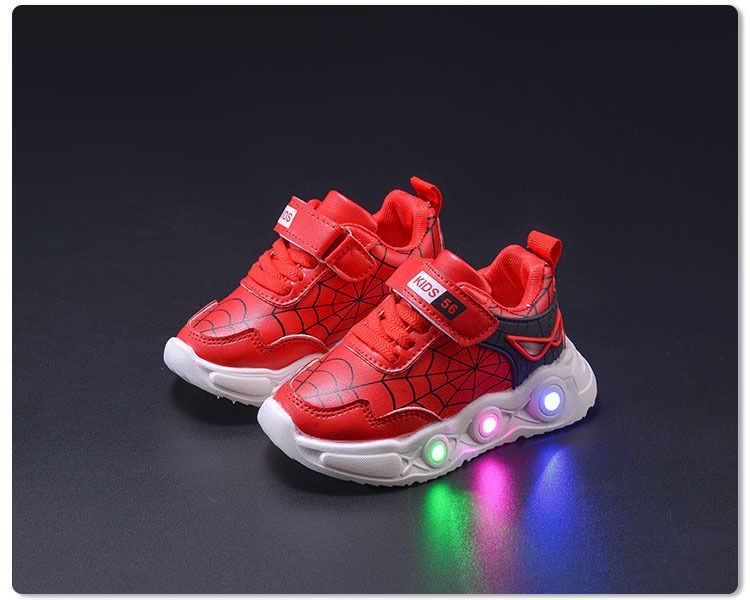 Frühling Herbst Neue Kinder Leder Spinnennetz LED Licht up für Kleine und Mittlere Jungen Casual Sport Schuhe_voghion.com