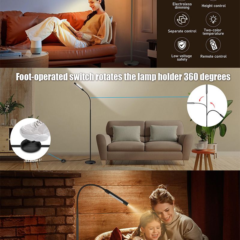 Lampada da terra con luce calda a due colori, lampada da lettura, lampada da terra per atmosfera, illuminazione per camera da letto, soggiorno, telecomando, temperatura del colore regolabile_voghion.com