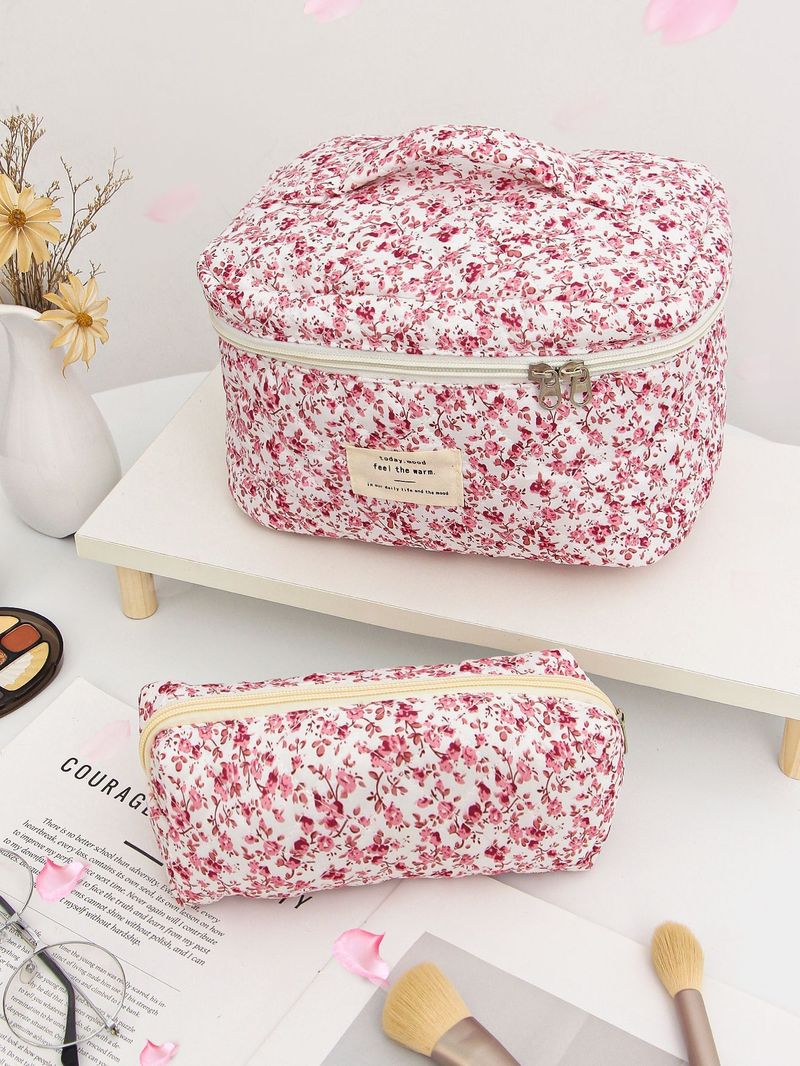 Ins Style Frische und süße Blumen-Make-up-Tasche, süße Kulturtasche für Studenten mit großer Kapazität, tragbare Aufbewahrungstasche für die Hautpflege_voghion.com